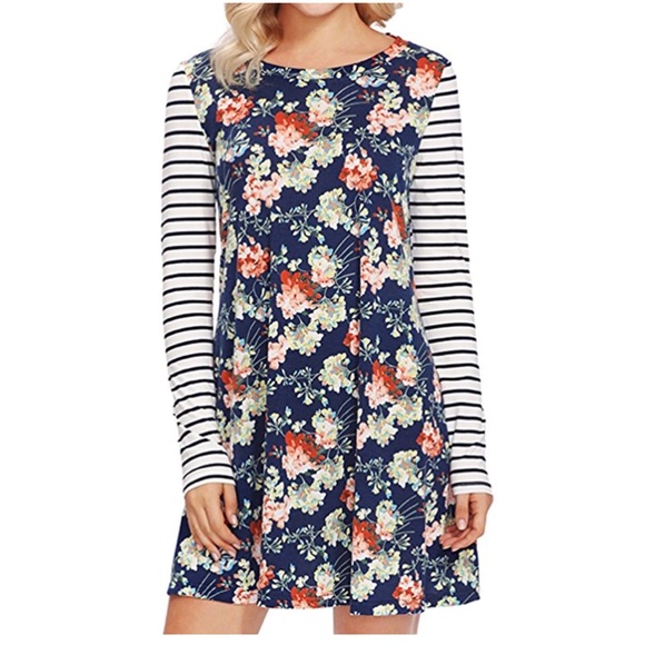 Dresses & Skirts - Floral Print Long Sleeve Casual T-Shirt Dress